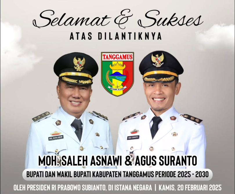 Bawaslu Kabupaten Tanggamus Ucapkan Selamat atas Pelantikan Bupati dan Wakil Bupati Tanggamus Masa Jabatan 2025–2030