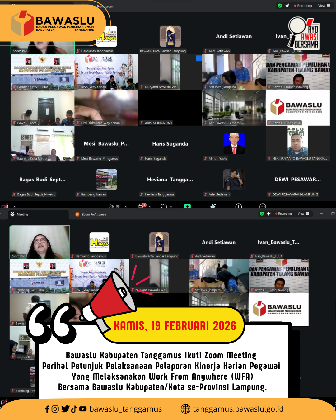 Bawaslu Kabupaten Tanggamus Ikuti Zoom Meeting Perihal Petunjuk Pelaporan Kinerja Harian Pegawai yang Melaksanakan Work From Anywhere (WFA)