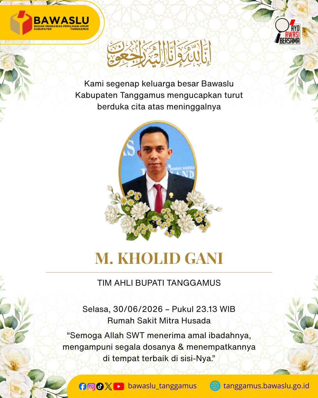 KELUARGA BESAR BAWASLU KABUPATEN TANGGAMUS TURUT BERDUKA CITA