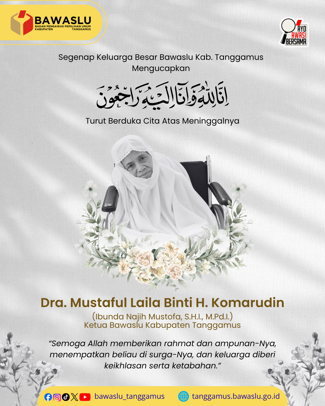 Bawaslu Tanggamus Sampaikan Duka Cita atas Wafatnya Ibunda Ketua Bawaslu