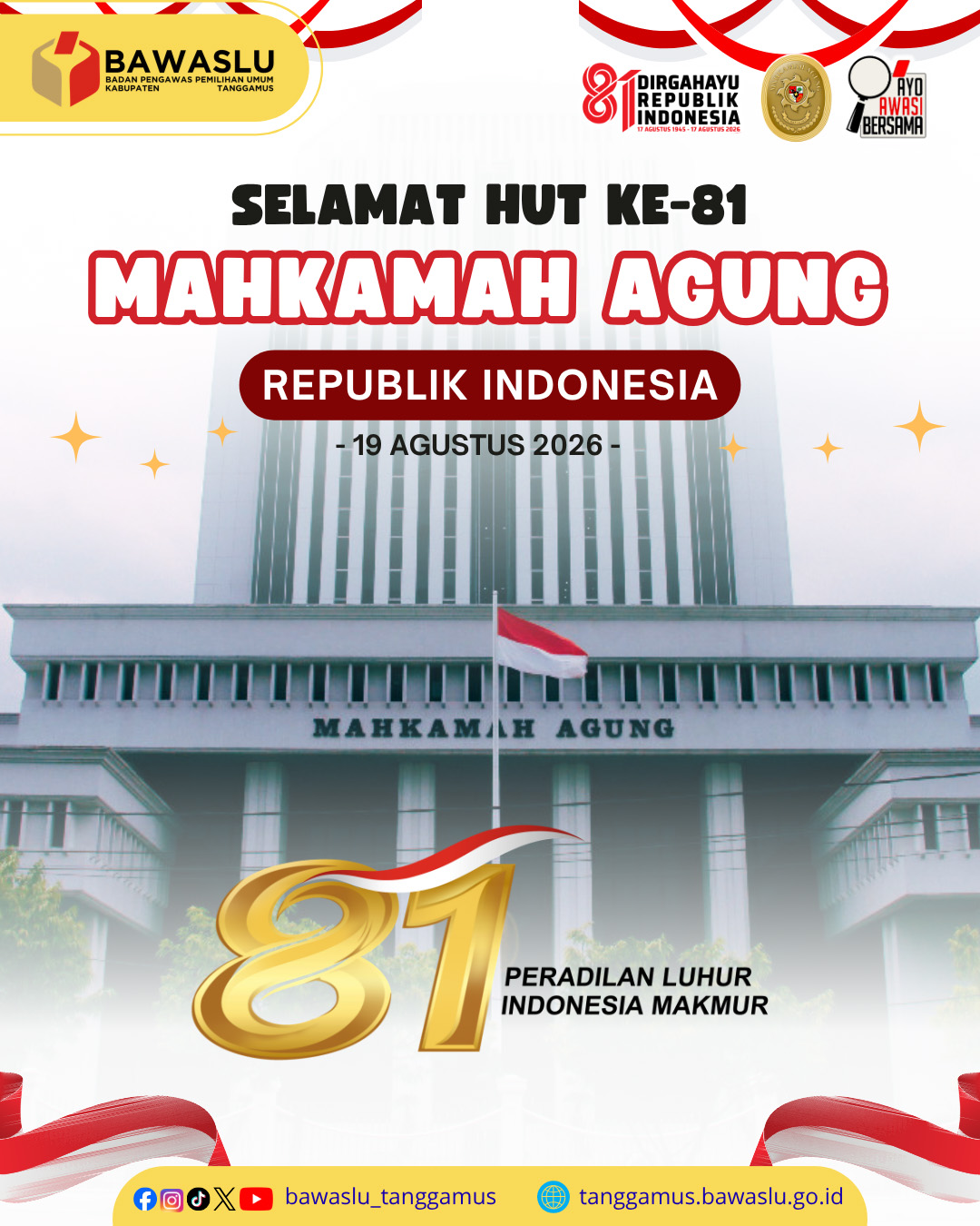 Bawaslu Tanggamus Ucapkan Selamat HUT ke-81 Mahkamah Agung RI, Terus Mengawal Keadilan untuk Indonesia