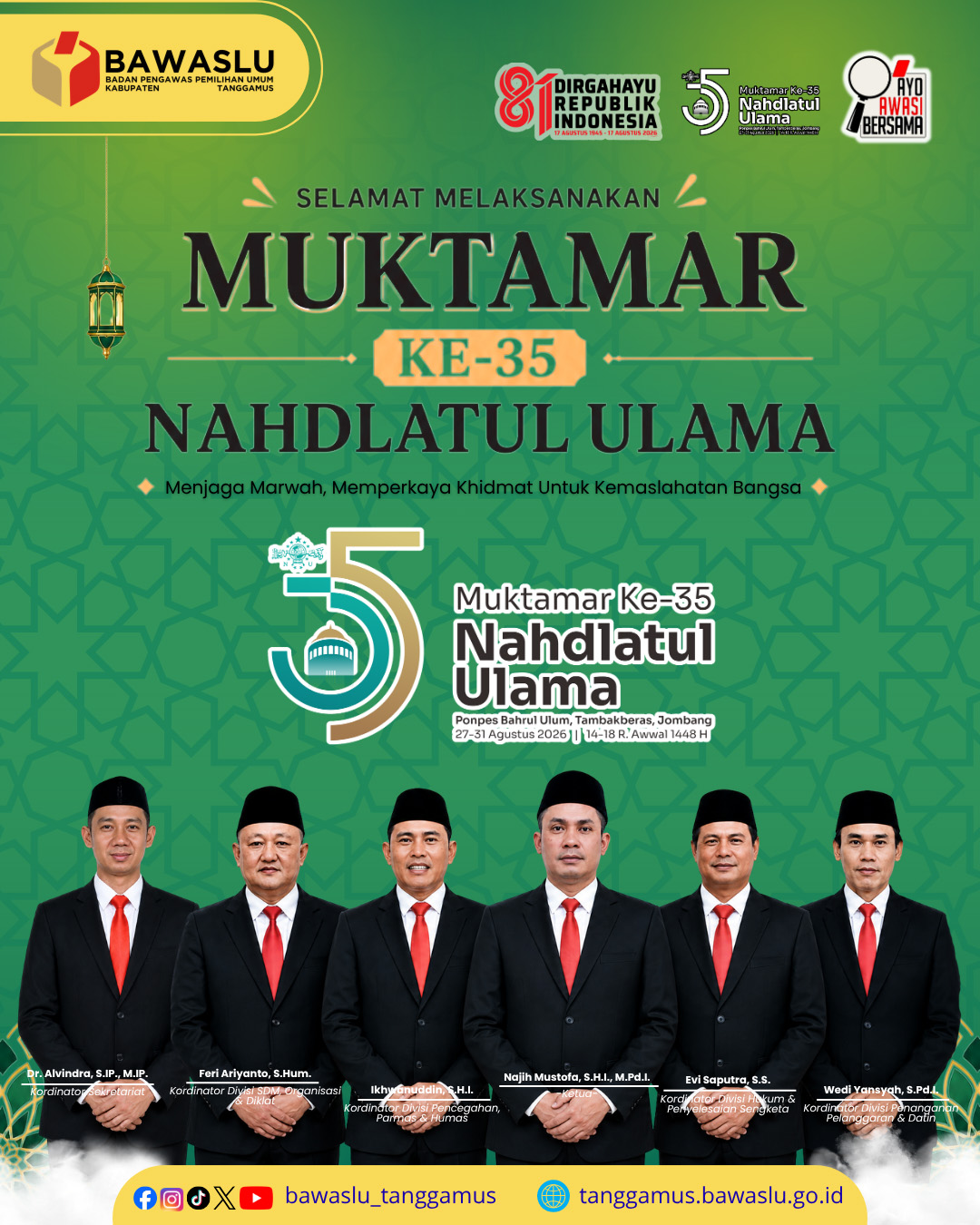 Bawaslu Tanggamus: Muktamar ke-35 Momentum Memperkuat Ukhuwah dan Persatuan Bangsa