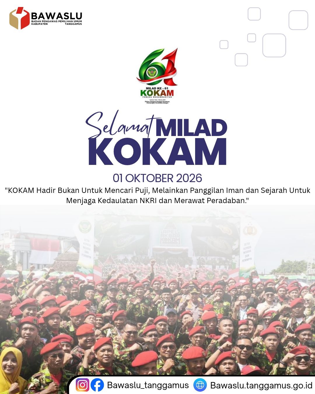 Bawaslu Kabupaten Tanggamus Ucapkan Selamat Milad KOKAM, Teguhkan Semangat Pengabdian dan Kebangsaan