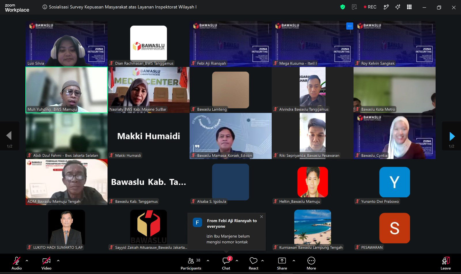 Bawaslu Tanggamus Ikuti Sosialisasi Pengisian SKM Online Layanan Inspektorat Wilayah I