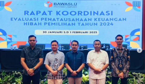 Bawaslu Tanggamus Hadiri Rapat Koordinasi Evaluasi Penatausahaan Keuangan Hibah Pemilihan Tahun 2024