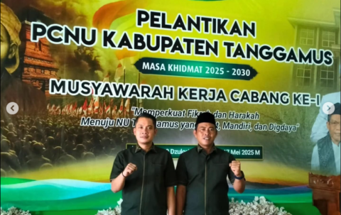 Bawaslu Kabupaten Tanggamus Hadiri Pelantikan PCNU dan Muskercab ke-1 Kabupaten Tanggamus